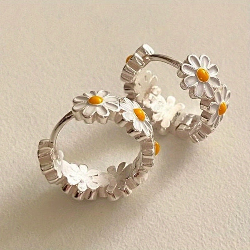 Women's Daisy Enamel Flower Ring Earrings Set